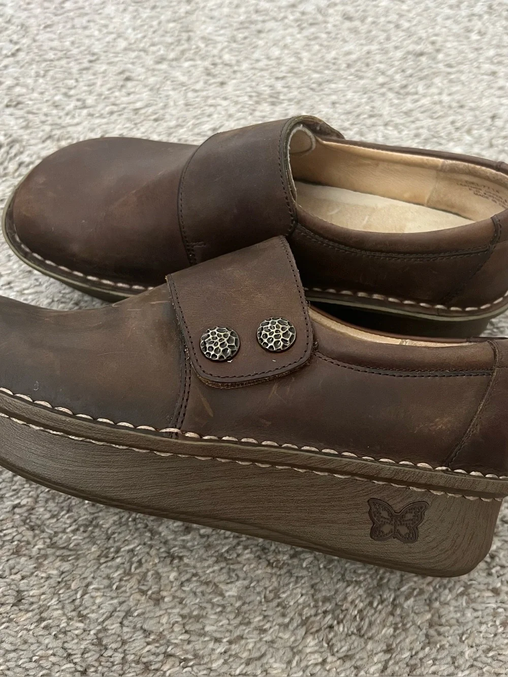 Alegria Brown Leather Platform Velcro Shoes Size 37